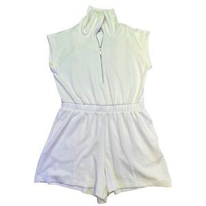 Lou & Grey Romper Women's Large NWT White Sleeveless 1/4 Zip Shorts Athleisure